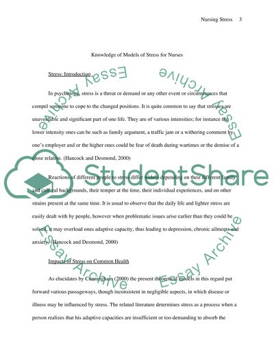 Knowledge of Models of Stress for Nurses