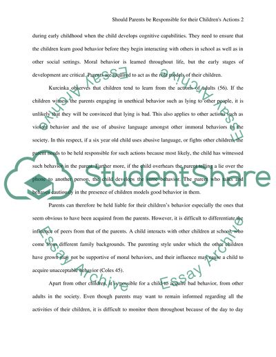 Should Parents be Responsible for Their Childrens Actions