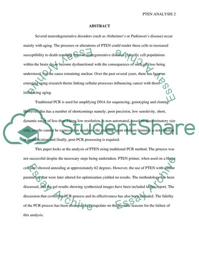 PCR Determination of Optimum Parameters in the Analysis of PTEN and Its Role in Aging