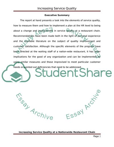 Increasing Service Quality at a Nationwide Restaurant Chain