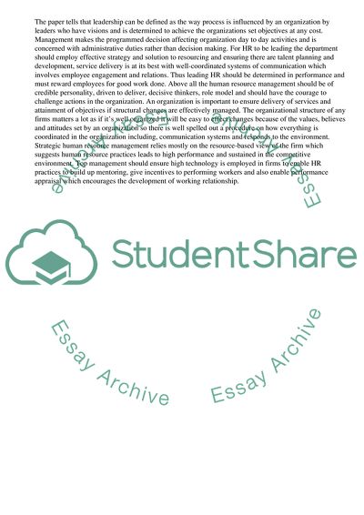 The Role of Human Resource Department in the Development of a Firms Sectors