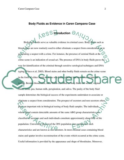 Body Fluids as Evidence in Caren Campano Case