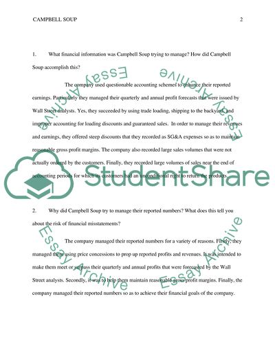 Questionable Accounting Schemes of Campbell Soup