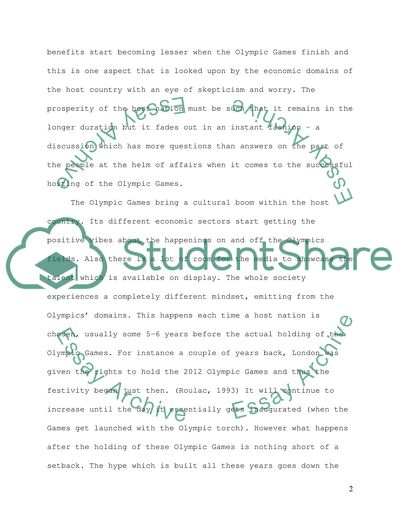 The Olympic Games do not bring lasting benefits to the host country. Discus