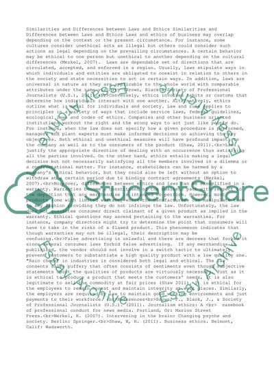 Similarities and Differences between Laws and Ethics