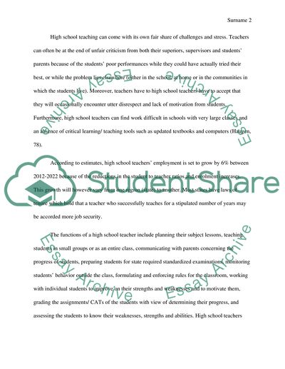 A High School Teacher Proffesion