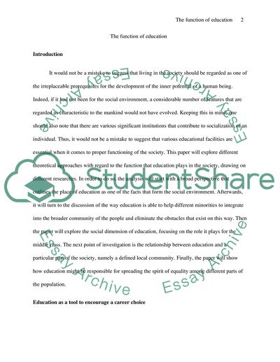 Theoretical Approaches to the Function that Education Plays in the Society