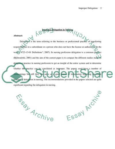 The Business or Professional Practice of Transferring Responsibilities