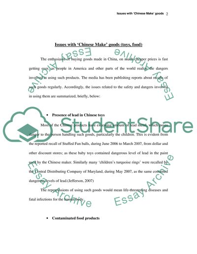 Issues with Chinese Made Goods - Toys, Food