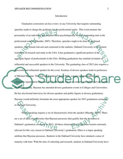 Speaker Recommendation on Graduation Ceremonies