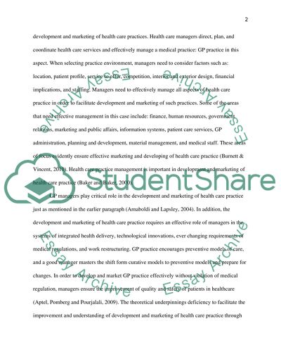 Managers Role in the Development and Marketing of a Health Care Practice