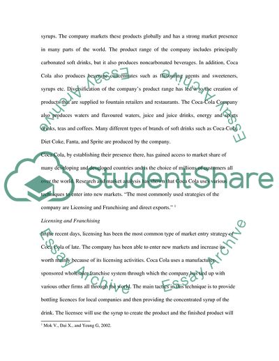 Modes of Market Entry of Coca-Cola Company
