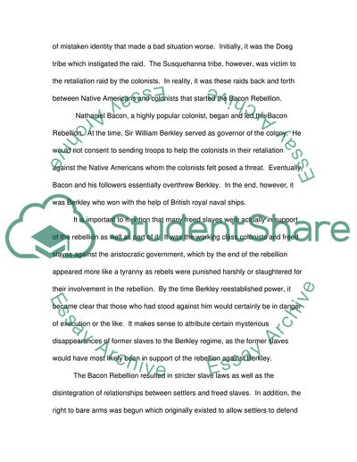 Race Relations During the Seventeenth Century in Chesapeake Bay Colonies