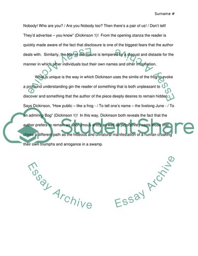 Analysis of Emily Dickinsons Im Nobody Who Are You