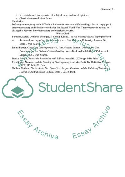 Outline for Examining Three Contemporary Artworks