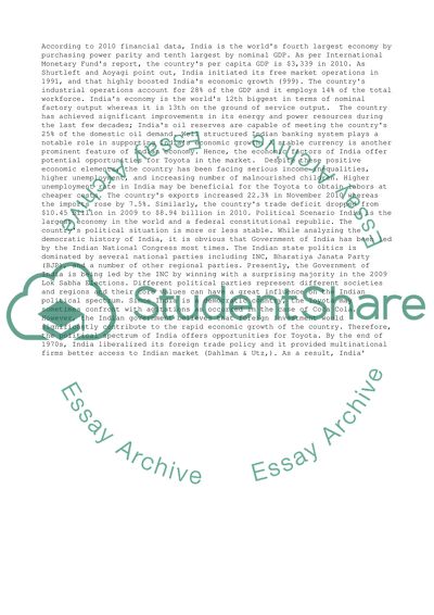 Report on Foreign Direct Investment of The Toyota Motor Corporation