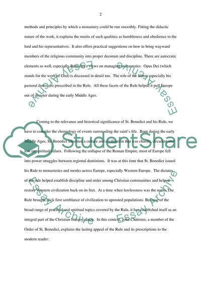 The rule of St Benedict: Bringing order out of chaos