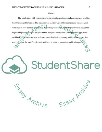 The Reproduction of Phosphorus and Nitrogen from Natural Waters