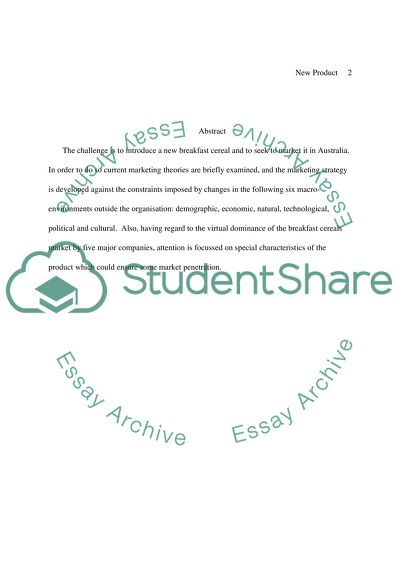 Manufacture and Marketing of a New Breakfast Cereal in Australia