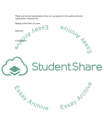 Private High School Application and financial aid letter