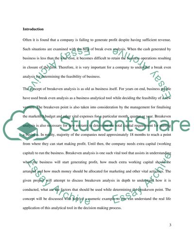 Numeric Example of Breakeven Point Analysis