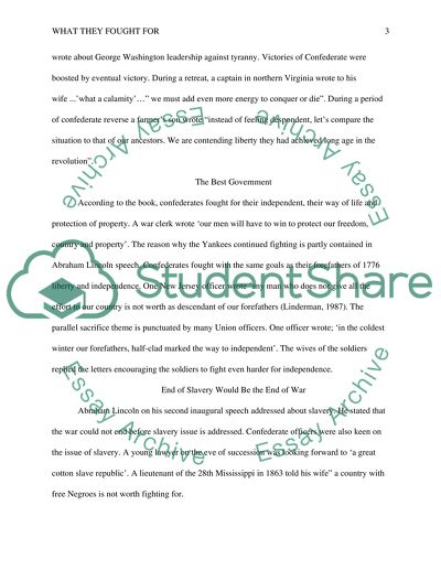 The topic is a book review on McPherson. james M what they fought fough for 1861-1865