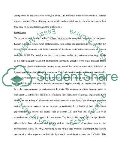 The Effects of Pb and Hypoxia on the Oxygen Consumption of Crayfish