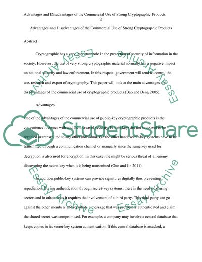 Advantages and disadvantages of the commercial use of strong cryptographic products