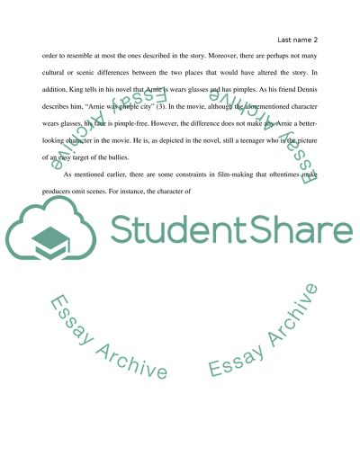 Christine: Comparing between Film and Novel