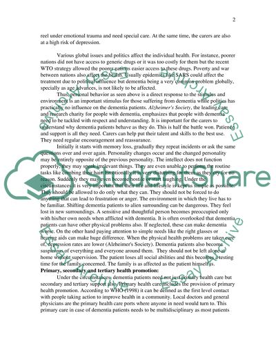 Dementia as a syndrome resulting from disease of the brain