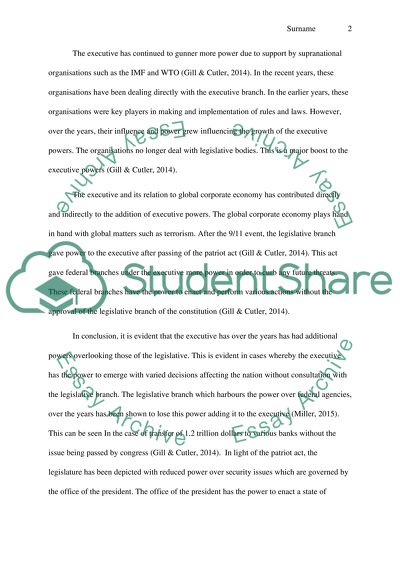 The Powers of the Legislative Branch and Those of the Executive Branch