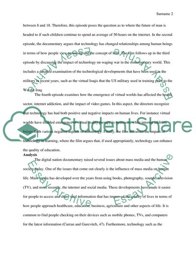 Summary, Analysis, and Response Paper for Media Studies