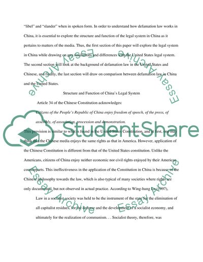 Defamation Law in China and the United States