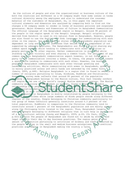 Global Business Cultural Analysis: Bangladesh