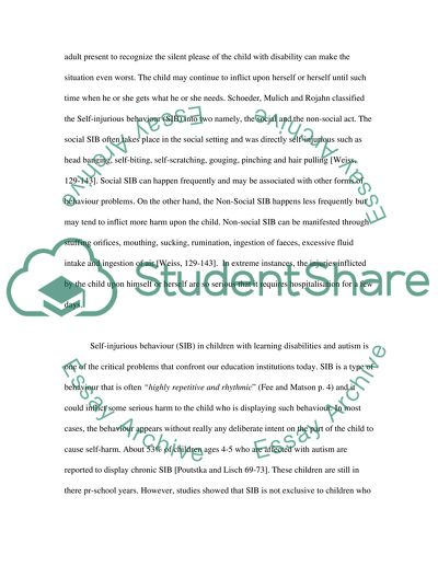 How Functional Behavioural Assessment can Help Save the Child from Self-Inflicted Injuries