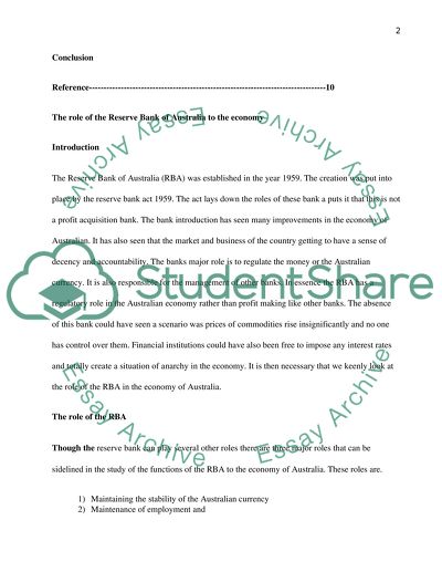 Role of the Reserve Bank of Australia