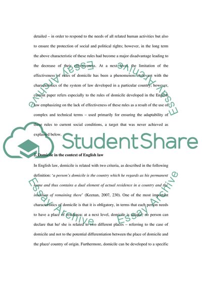 The Traditional Concept of Domicile Determined Solely by English Law