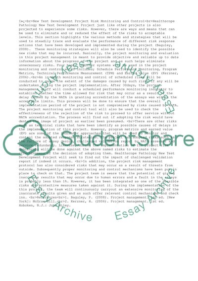 New Test Development Project Risk Monitoring and Control