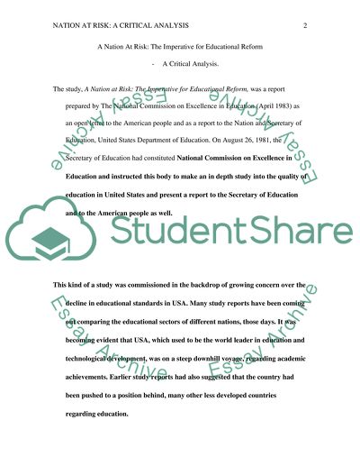 A Nation At Risk - A Report to The Nation and Secretary of Education