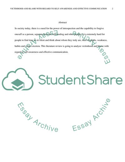 Victimhood and Blame with Regard to Self-awareness and Effective Communication