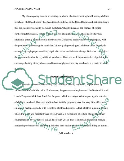 Planning My Policymaking Visit - Battling Childhood Obesity