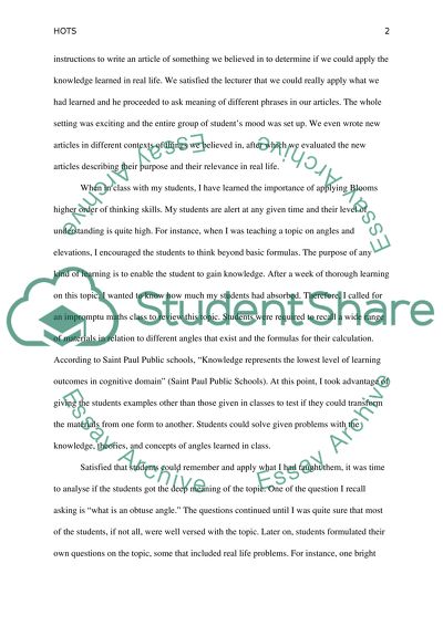 Blooms Taxonomy Higher Order Thinking Skills