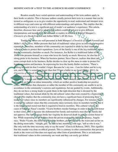 Significance of a Text to the Audience/ Readers Experience