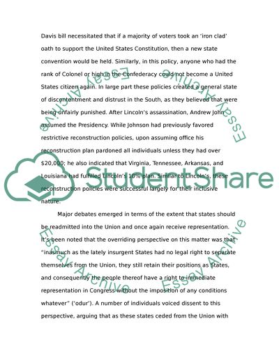 The Extent That Policies Followed at the Beginning of Reconstruction in the US