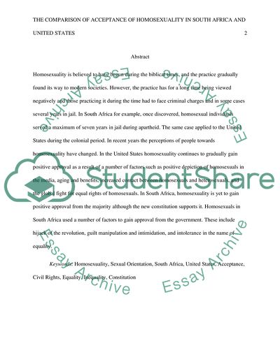The Comparison of Acceptance of Homosexuality in South Africa and United States