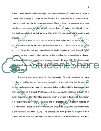 SUMMARY ASSIGNMENT : PROJECT CONTROL SYSTEMS