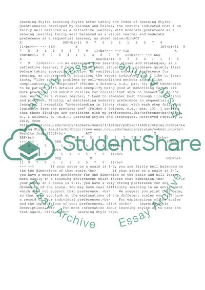 Learning Styles Questionnaire