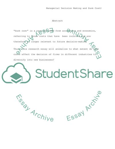 Managerial Decision Making and Sunk Cost