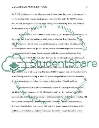 Managed Care and Policy at Dental Health Maintenance Organization