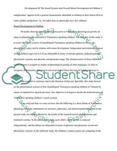 Relationship Between Development Of The Sound System And Overall Motor Development In Children